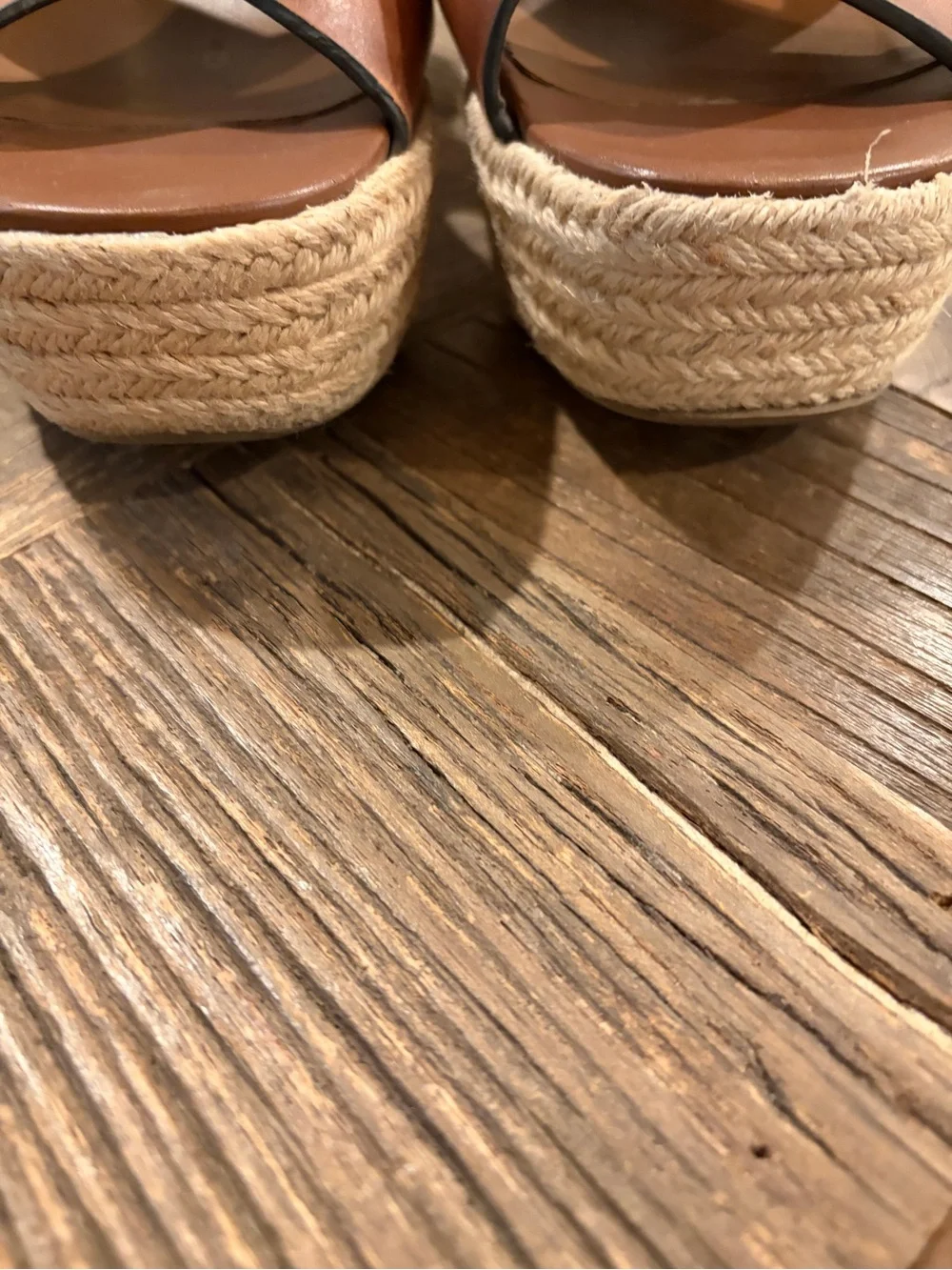 Naturalizer Brown Leather Crisscross Espadrille Wedge Sandals - Size 8.5